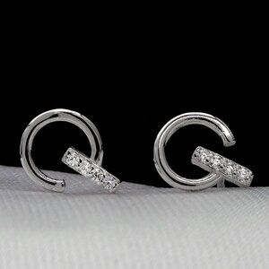 Loop and Bar Stud Earrings, 925 Sterling Silver With CZ Stones, Minimalist Studs